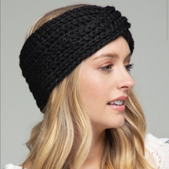 Chunky Knitted Winter Headband - Black - Picture 1 of 10